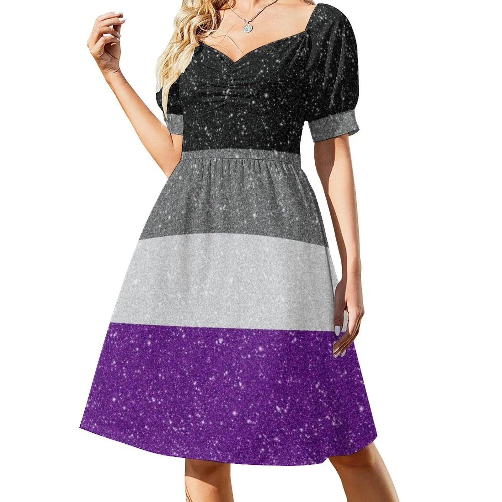 

Faux Glitter Asexual Pride Flag Background Short-Sleeved Dress Cocktail of dresses elegant guest wedding dress