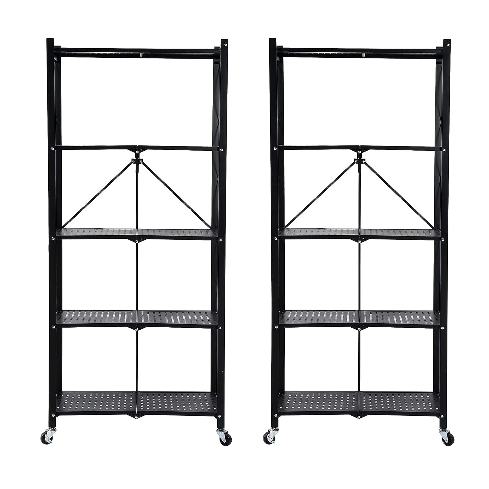 

5-Tier Storage Shelving Unit, Metal Shelf 27.9"x13.4"x62.5, Foldable Storage Shelf with Wheels, Garage Shelf, Metal Storage Rack