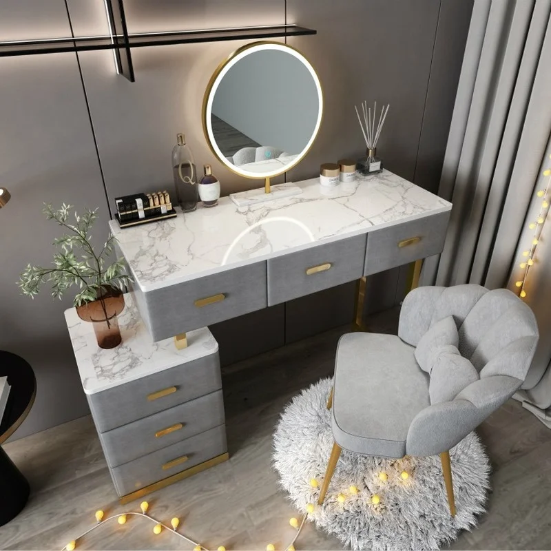 Dressing table set with Lighted Mirror with Storage cabinet Makeup vanity cabinet with 2 drawers Vanity Desk for Bedroom Decor