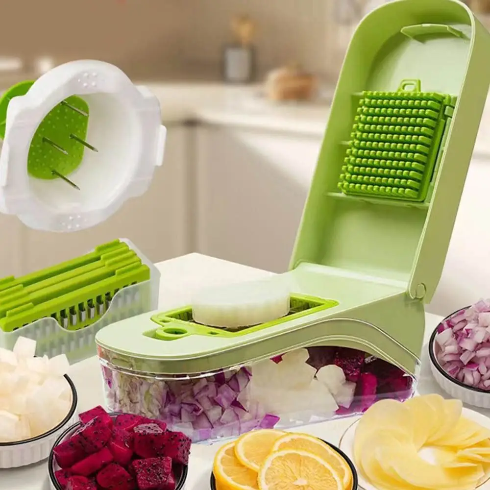 

With Basket Vegetable Chopper Easy Pour Opening Stainless Steel Chopper Vegetable Slicer Manual Time Saver Vegetable Cutter