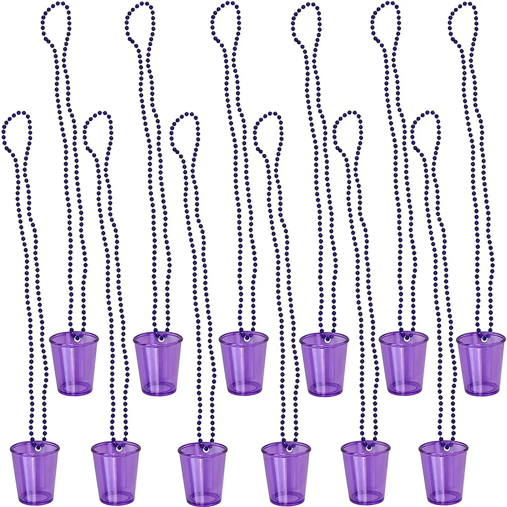 12 Stück Schnapsgläser auf Perlenkette aus Kunststoff, Schnapsbecher-Halskette, Hochzeit, Junggesellenabschied, Geburtstag, Party, Dekorationszubehör – Detail 8