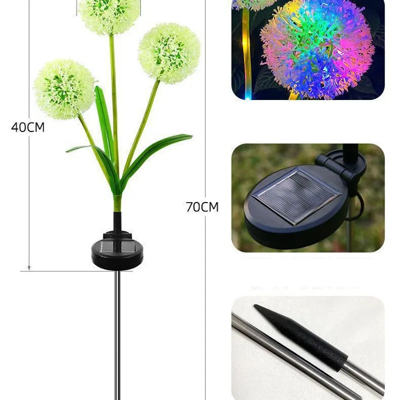 Three headed dandelion simulation plant LED outdoor landscape light, courtyard light, lawn light, solar charging C2