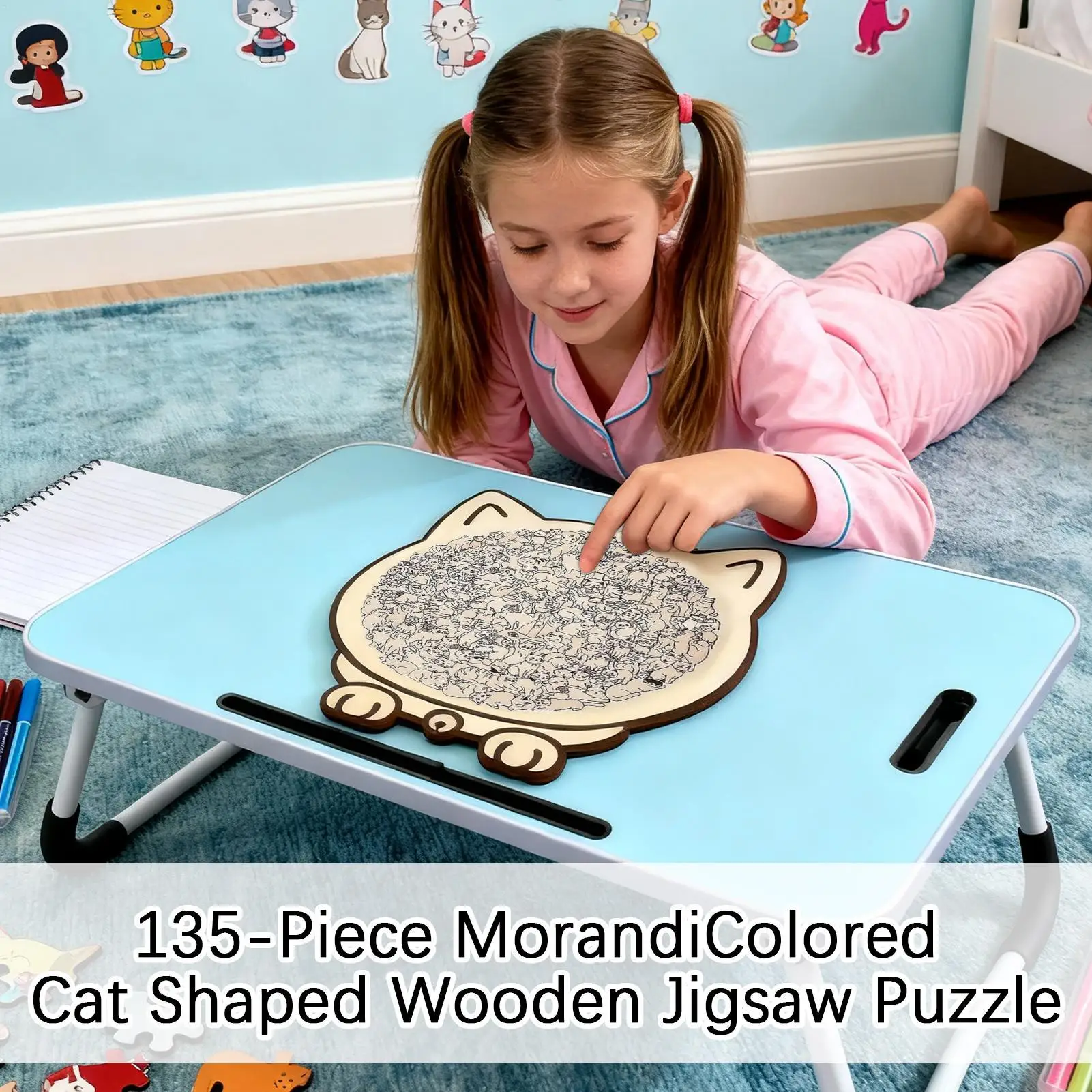

Wooden Cat Puzzle 135 Pieces Decor Kit Toy Wood Challenging Jigsaw Puzzles for Cat Lovers Home Shelf Family Friends Indoor