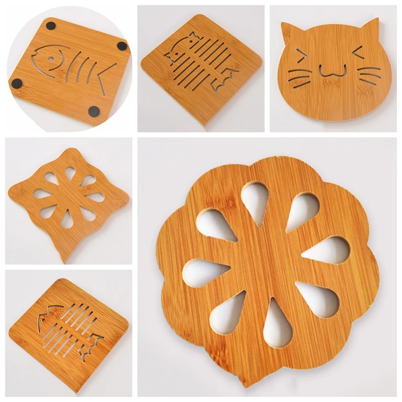 Animal Wood Heat Wood Heat Resistant Pad Bamboo Hollow Wooden Coaster Thick Insulation Pads Table Non-Slip Pot Bowl Tray Mat