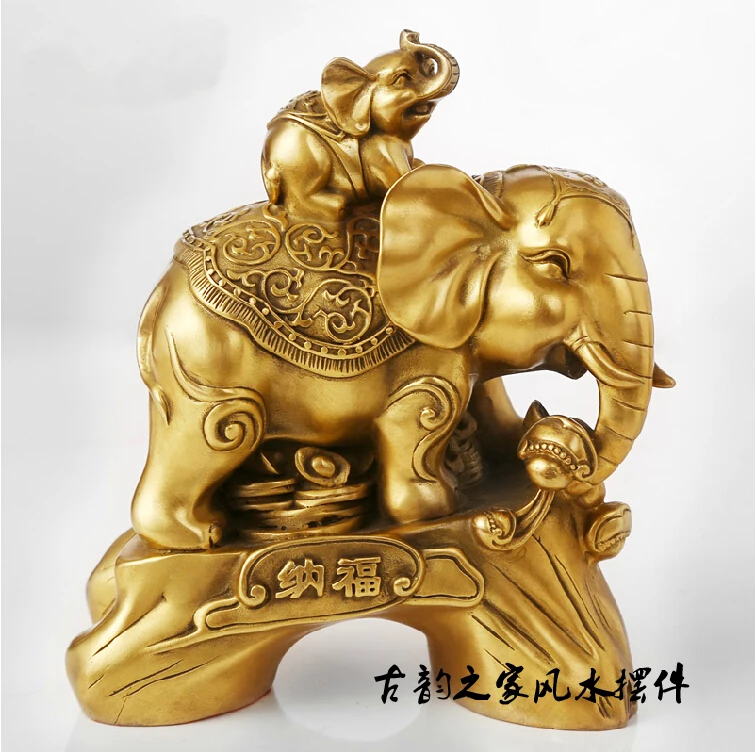 large # Office home efficacious Thailand India divine Elephant Talisman Money Drawing Bless safely Brass statue