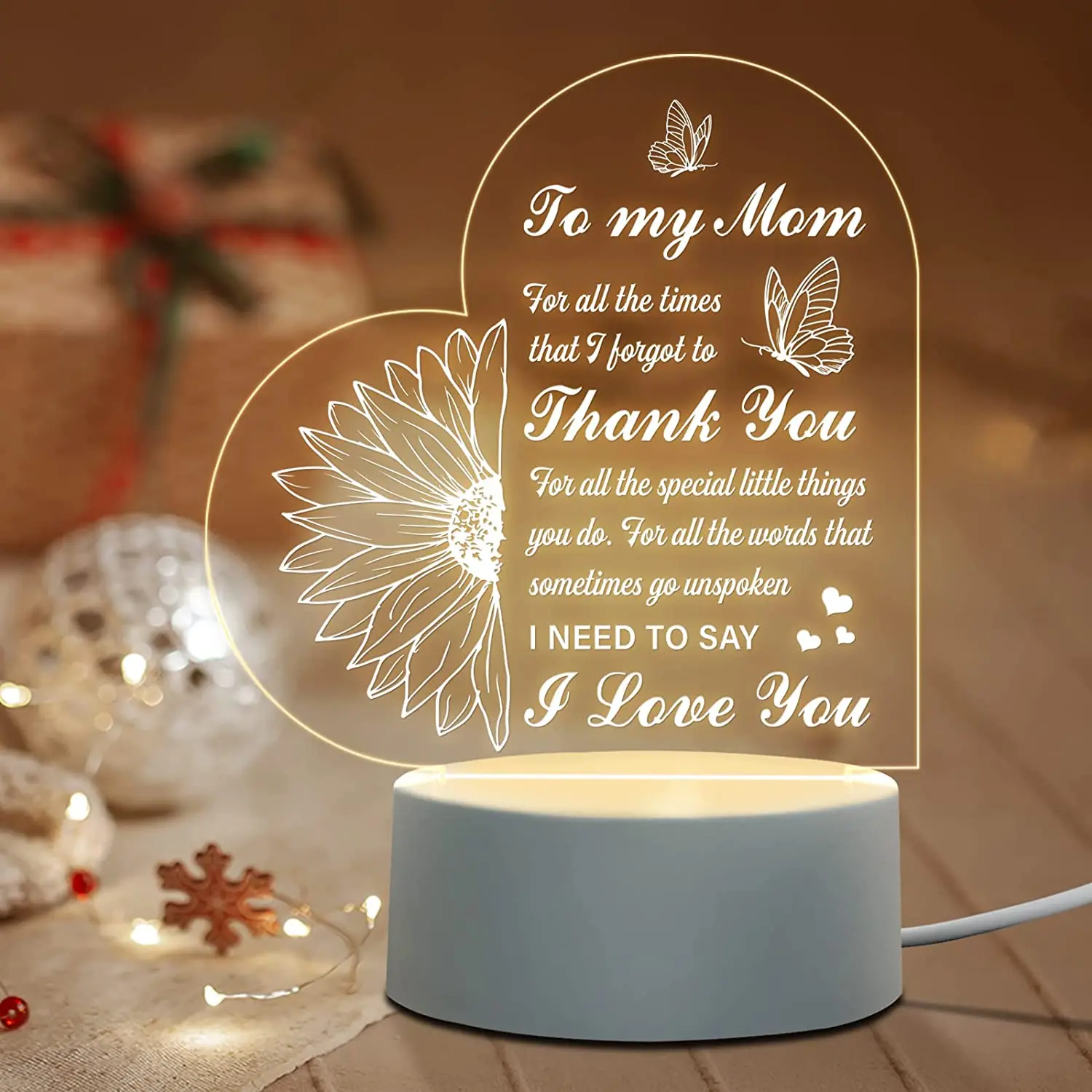 Mother\'s Day Gifts for Mom Night Light, Mon Birthday Gift from daughter, mom Gifts for Acrylic Engraved Night Lights for Mom