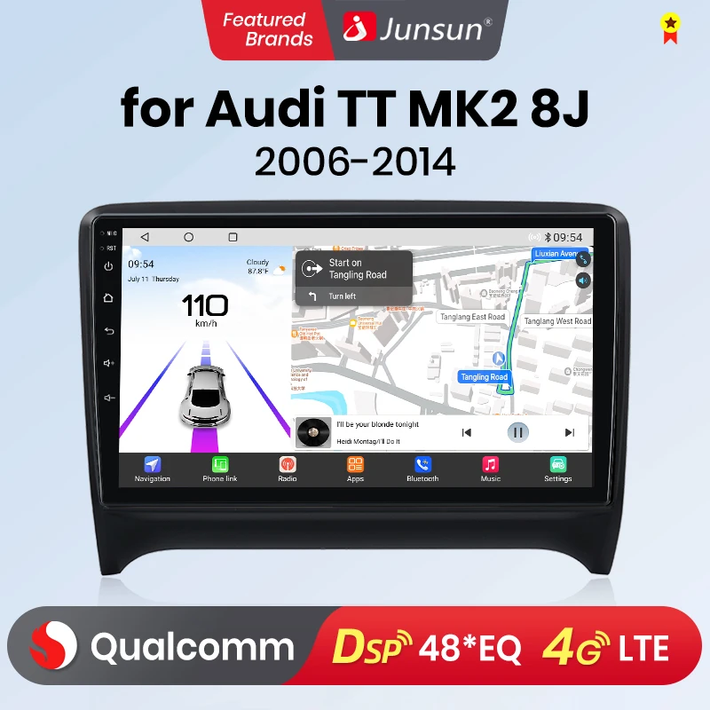 Junsun Android13 Qualcomm 8 Core Wireless CarPlay for Apple Android Car Radio For Audi TT MK2 8J 2006-2014 Car Radio GPS FM RDS