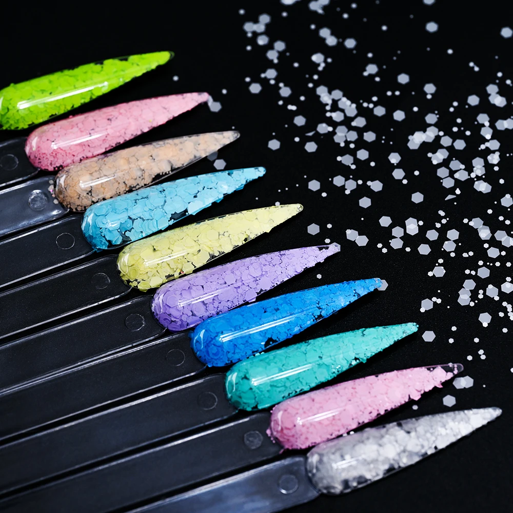 10 gr/beutel Macaron Hexagon Nagel Glitter Pailletten Gemischte Größe Einfarbig Sparkly Nagel Glitter Flocken Bunte Nagel Dekoration Pailletten
