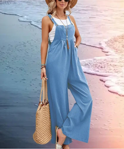 Imagen 2 del producto Monos holgados a la moda para mujer, monos holgados de pierna ancha con pechera, mono de verano, monos elegantes informales de verano