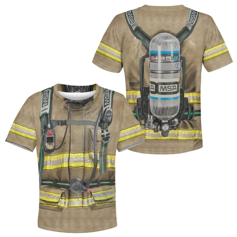 Firefighter Cosplay Uniform 3D Print T-Shirts Men Funny Fireman T Shirt O-Neck Short Sleeve Tees Harajuku Y2k Tops Kids Clothing