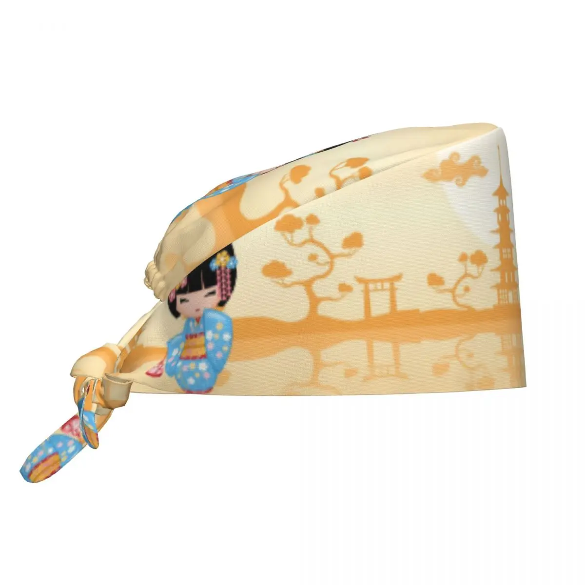 Japanese Maiko Kokeshi Doll Medical Staff Scrubs Hat Women Men Cute Girly Vector Geisha Doctor Nursing Surgical Cap Scrub Caps