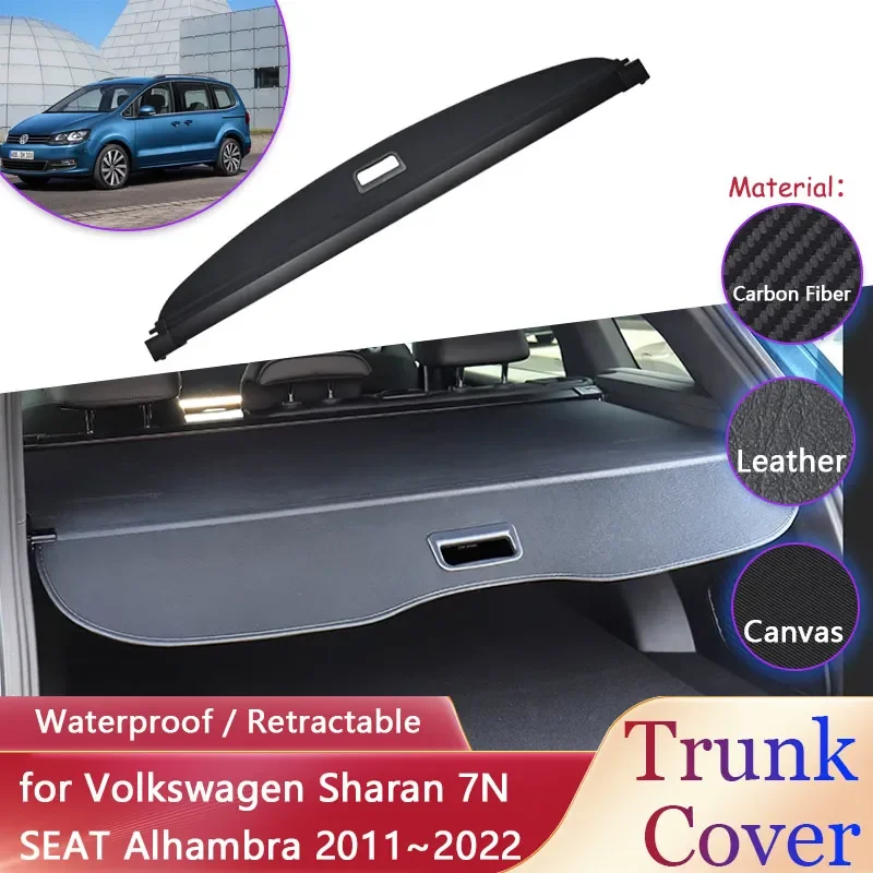 Car Trunk Curtain for Volkswagen VW Sharan 7N SEAT Alhambra 2011~2022 Luggage Waterproof Retractable Cargo Pad Covers Accessorie