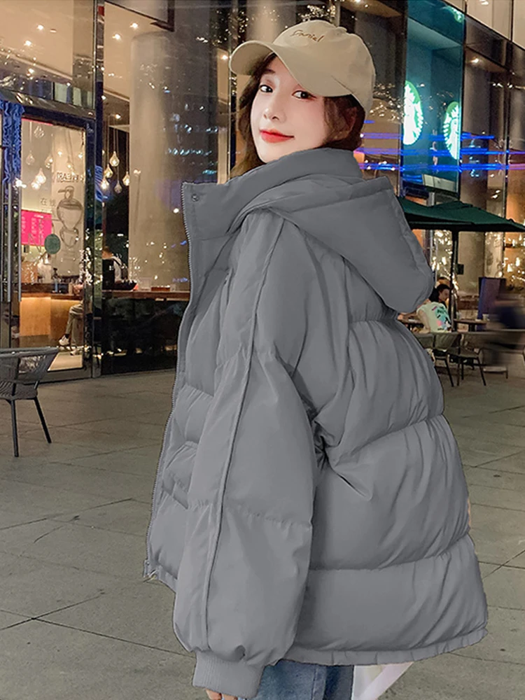 Winter Down Cotton Solid Jacket Women Zipper Padded Coat Thick Warm Puffer Parkas Jackets Design Loose Outerwear Female2022