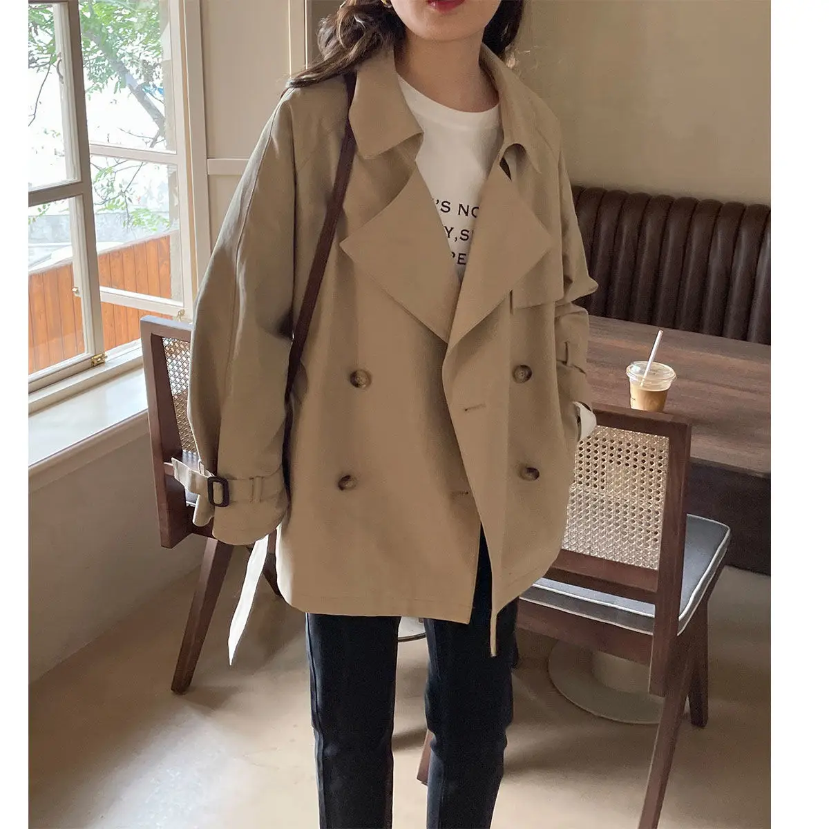 Trenchcoat Damen kurze Frühling und Herbst neue britische Stil Temperament Overall Jacke