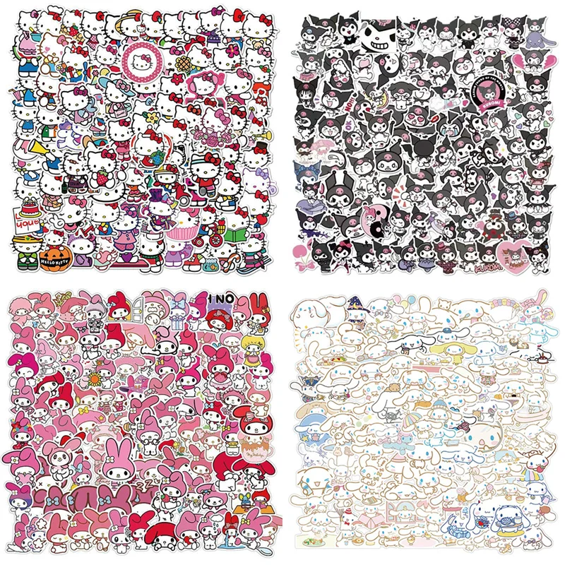 50/100Pcs Sanrio Hello Kitty Kuromi Melody Cinnamoroll Sticker Kawaii Laptop Skin DIY Diary Stationery Stickers Kids Toys Gifts