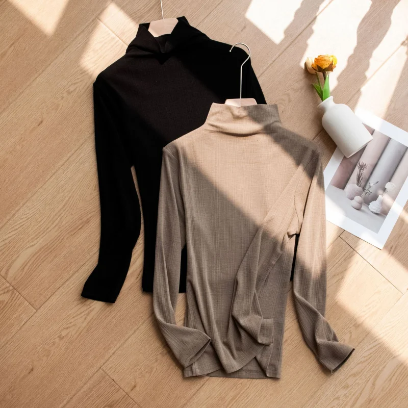 

Women'S Color Sheep Wool Ribbed Half Turtleneck Long Sleeve Versatile Base Shirt Warm Comfortable New Autumn Product