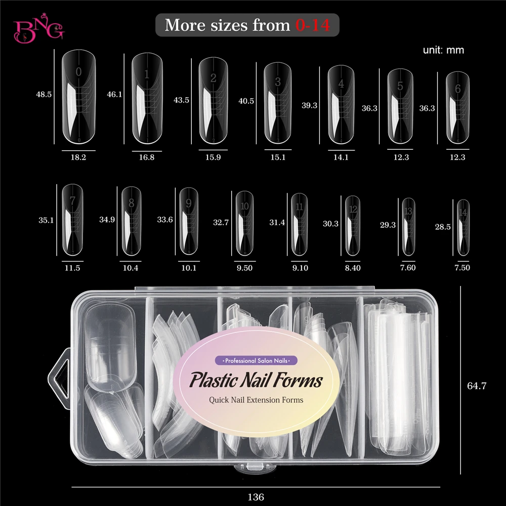 BNG Nail Dual Forms für Poly Extension Gel Nagelformen für Builder Gel Wiederverwendbare 15-Größen Acryl-Nagelformen-Sets für die Maniküre – Detail 14
