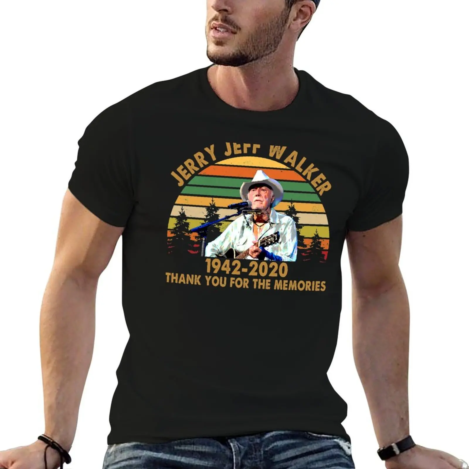 

Jerry Jeff Walker Thank you for the memories T-Shirt man tshirt t shirt custom print t shirts for man cotton soft T-shirt