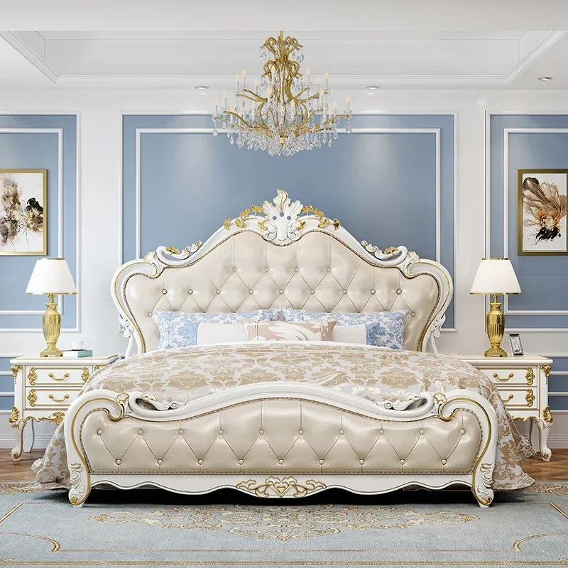 

Princess Cream Bed Minimalist Designer Create Fashionable Wedding Bed Master Bedroom Confortable Classic Cama De Casal Furniture