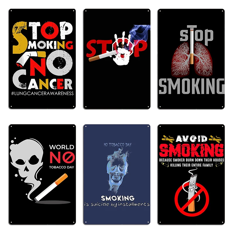Smoking Stop Smoking No Smoking Cancer Death No Smoking Day Metal Sign Retro Garage Decoration Wall Tin sign Posters