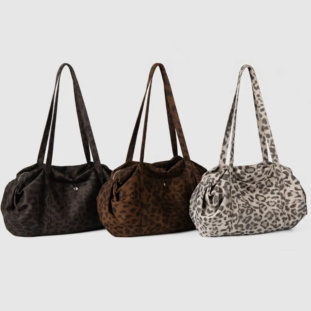 

Lightweight Leopard Print Shoulder Bag Foldable Nylon Material Canvas Tote Bag Large Capacity Korean Style Nylon Handbag Women