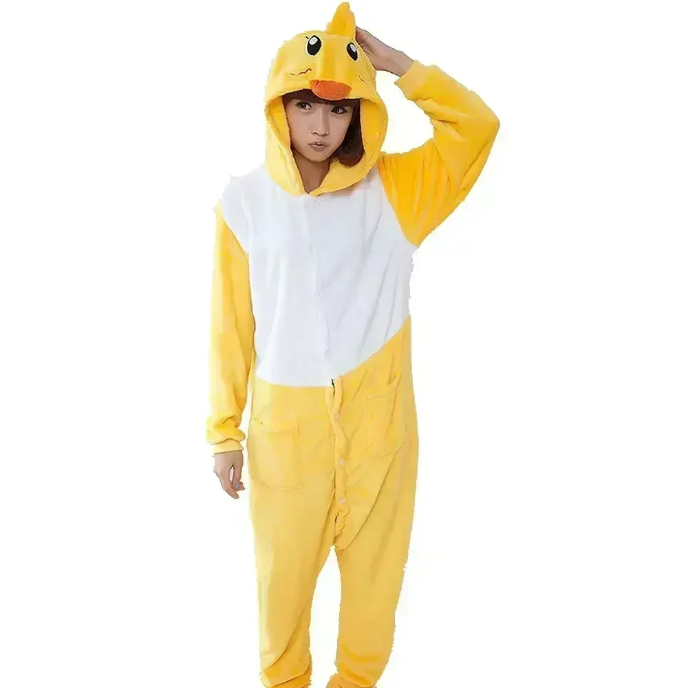 

Cartoon Duck Pajamas Onesie Homewear Comfortable Adult Kids Soft Flannel Sleeping Wear Hooded Wearable Playsuit Party Gifts