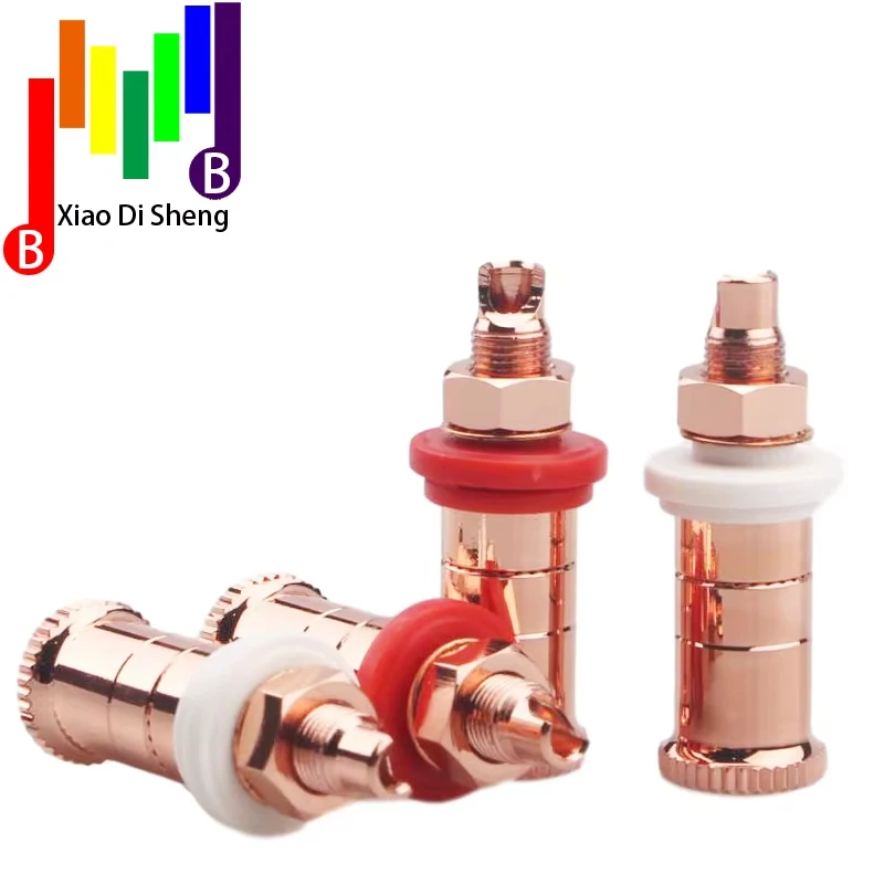 4 pçs alta fidelidade diy real vermelho cobre eletrônico banana plug fêmea soquete alto-falante terminal ligação pós conector amplificador terminal