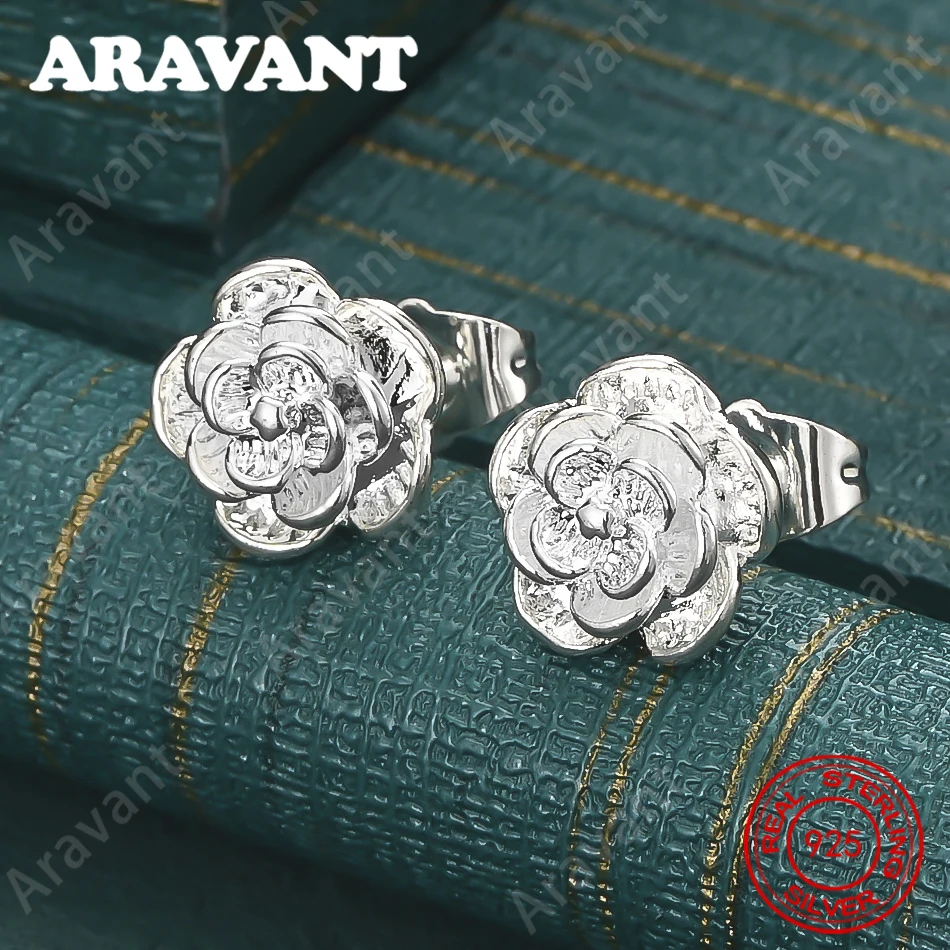 925 Sterling Silver Rose Earrings - Vintage Elegant And Noble Party Jewelry For Women