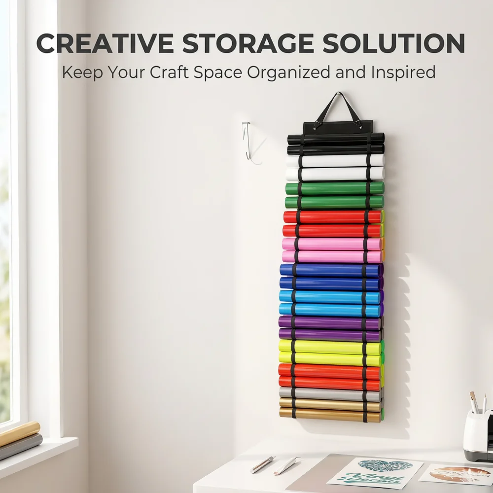 48 Grid Transparent Hanging Storage Bag Heat Transfer Vinyl Roll Tubes Lettering Film Organizer