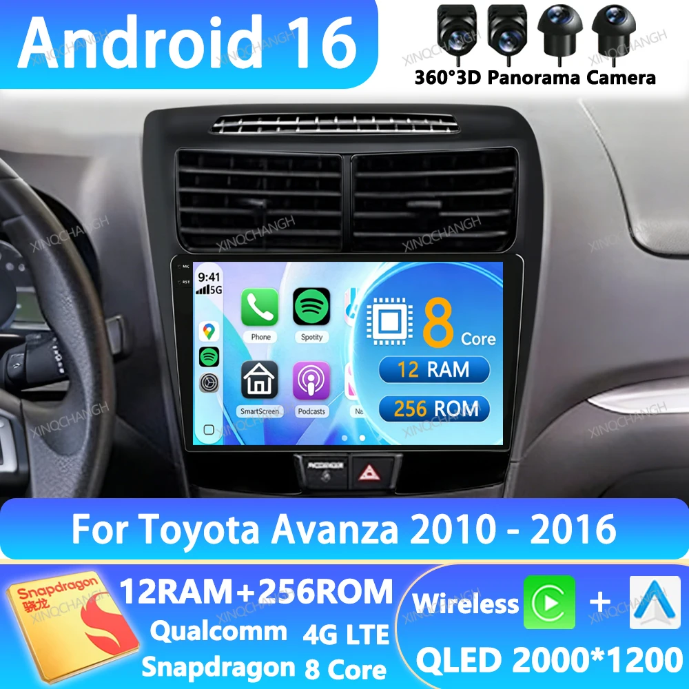 Radio para Auto Android 16 para Toyota Avanza 2010 2011 2012 2013 2014 2015 2016 GPS 4G WIFI QLED Qualcomm Reproductor Multimedia de Video BT