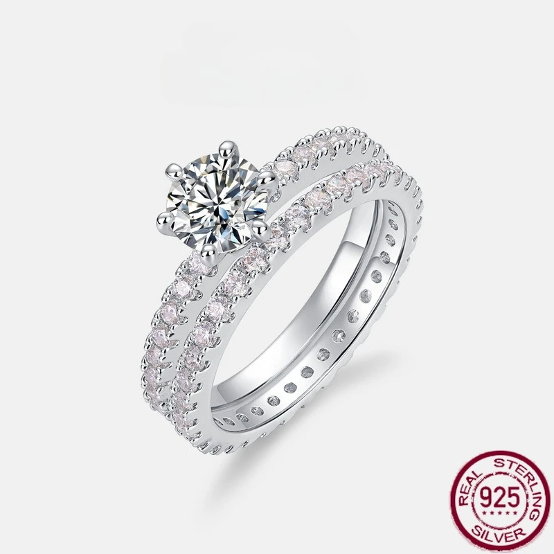 

New S925 pure silver moissanite full set super sparkling gemstone ring, simple and fashionable engagement and wedding jewelry