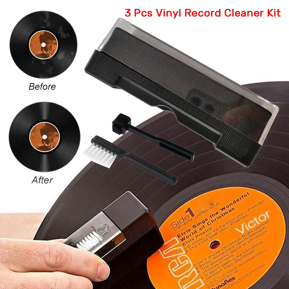 3-teiliges Reinigungsset für Schallplatten, Reinigungsset für Plattenspieler, Reinigungsbürsten-Set für Schallplatten, Reinigungsbürsten-Set für Schallplatten