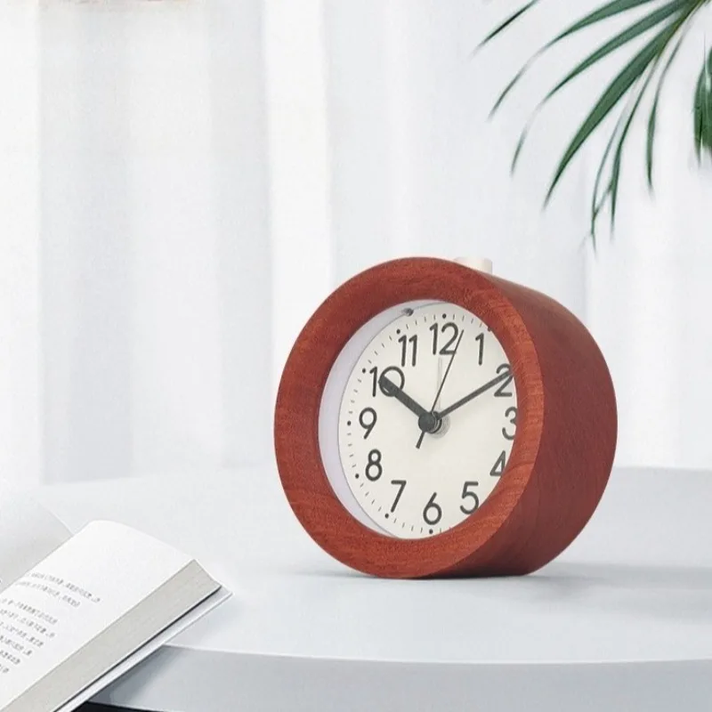 

Simple Solid Wood Alarm Clock Creative Wooden Round Pointer Alarm Watch Bedroom Quartz Sweep Second Silent Decorative Clock