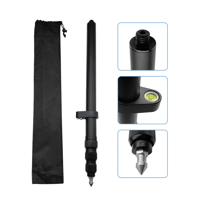 New Length 52-150cm Carbon Fibre Portable Four Sections Telescopic Pole Black Aluminum Alloy Measuring Mapping Rod For GPS Prism