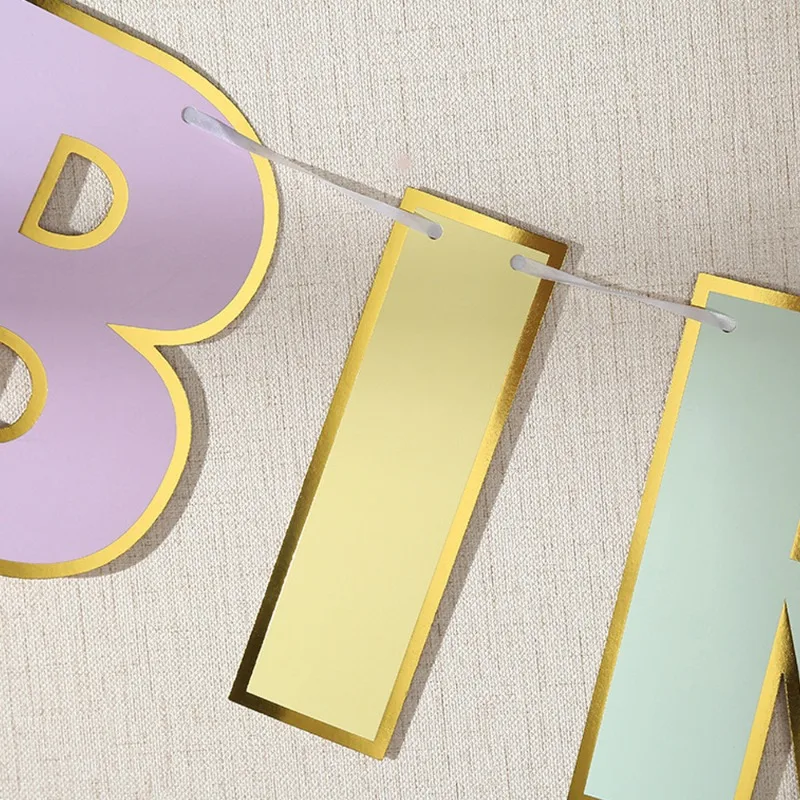 عيد ميلاد سعيد راية حفلة عيد ميلاد الديكور الذهبي ختم معكرون اللون رسالة جارلاند أعلام حفلة صور الدعائم العرض #3