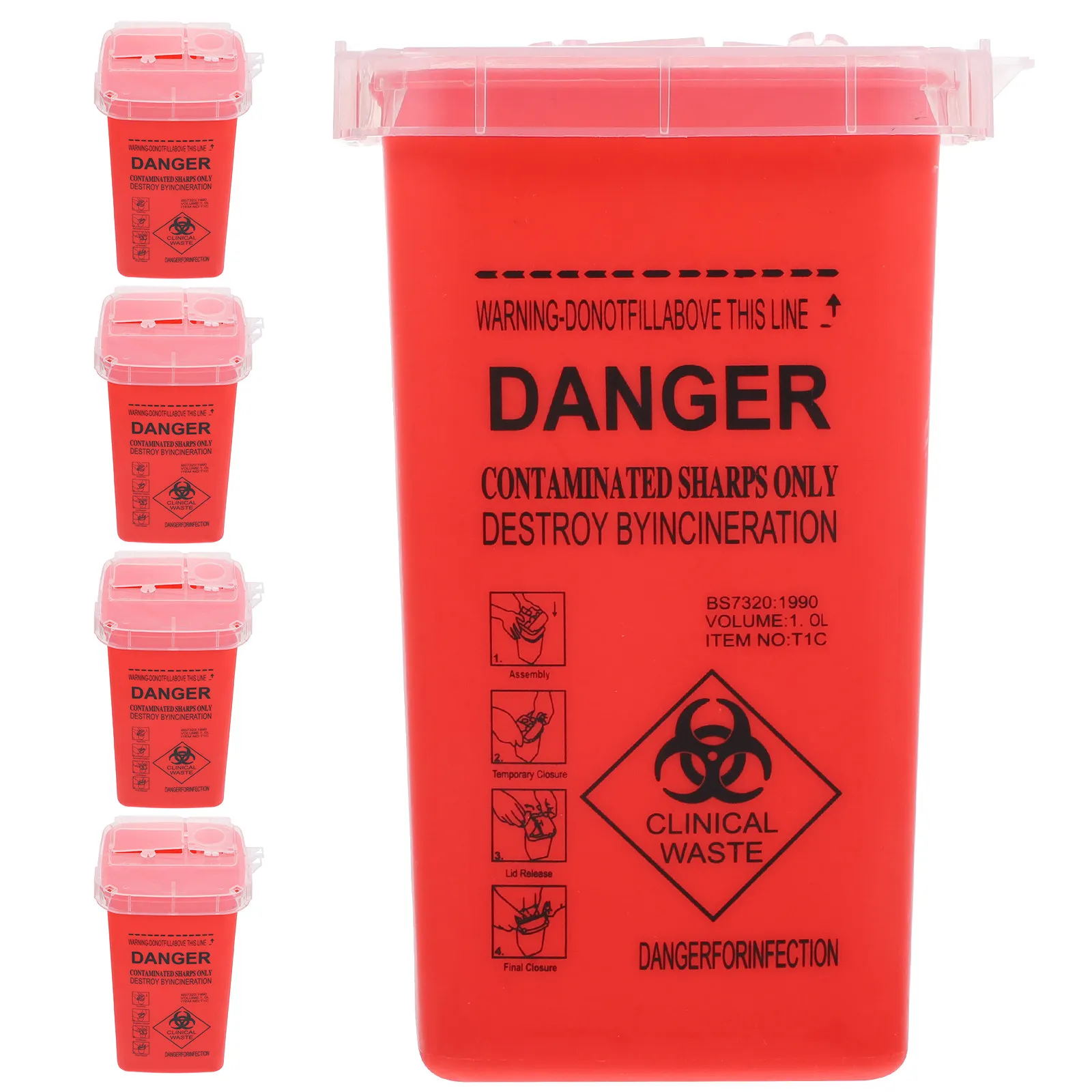 

5Pcs Sharps Collection Container Travel Size Safe Disposal Durable Design Red Safe Disposal Container Needle Trash Box
