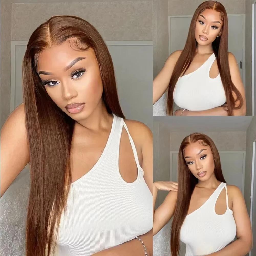 

#4 Straight Chocolate Colore 52 Inch Human Hair Wig 13x6 HD Transparent Lace Frontal Wig 100% Brazilian Human Hair Wig For Women