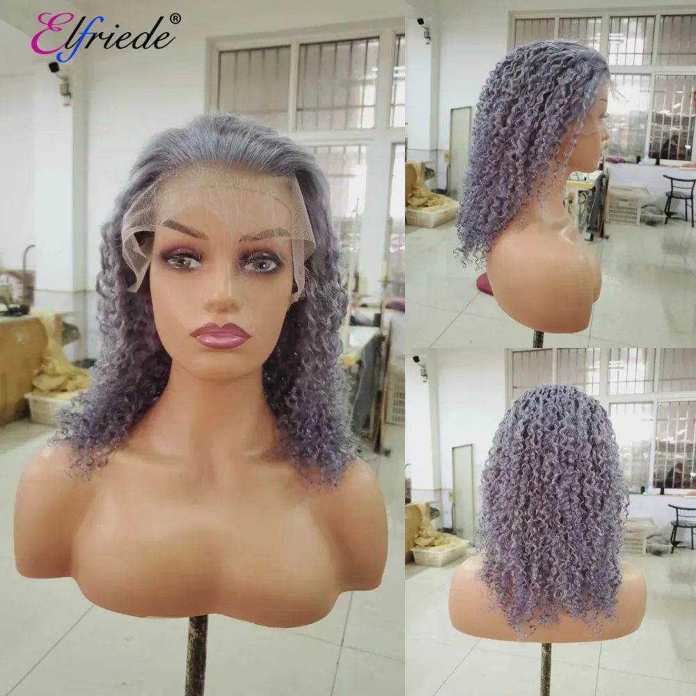 Perruque Lace Closure Wig naturelle brésilienne-Elfriede #, cheveux crépus bouclés, gris, Fierté, 13x6, 4x4, pour femmes