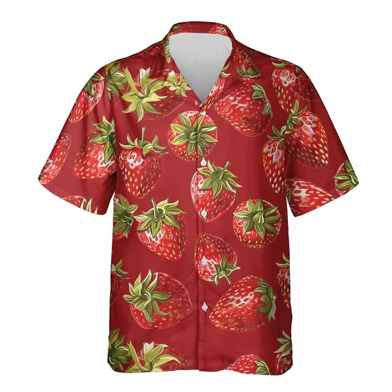 2026 Strawberry Cucumber 3D Print Shirts for Men Clothes Female Fruit Beach Shirt Pineapple Watermelon Short Sleeve Tops