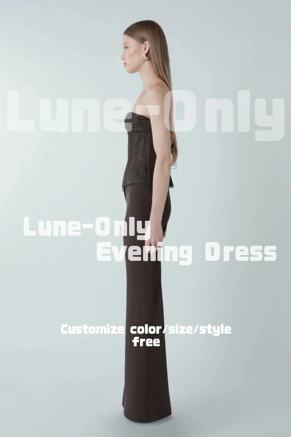 カスタマイズされたノースリーブブラウンレース2ピースセットイブニングドレスパンツスーツコルセットバックジッパーエレガントパーティードレスプロムフォーマルドレス