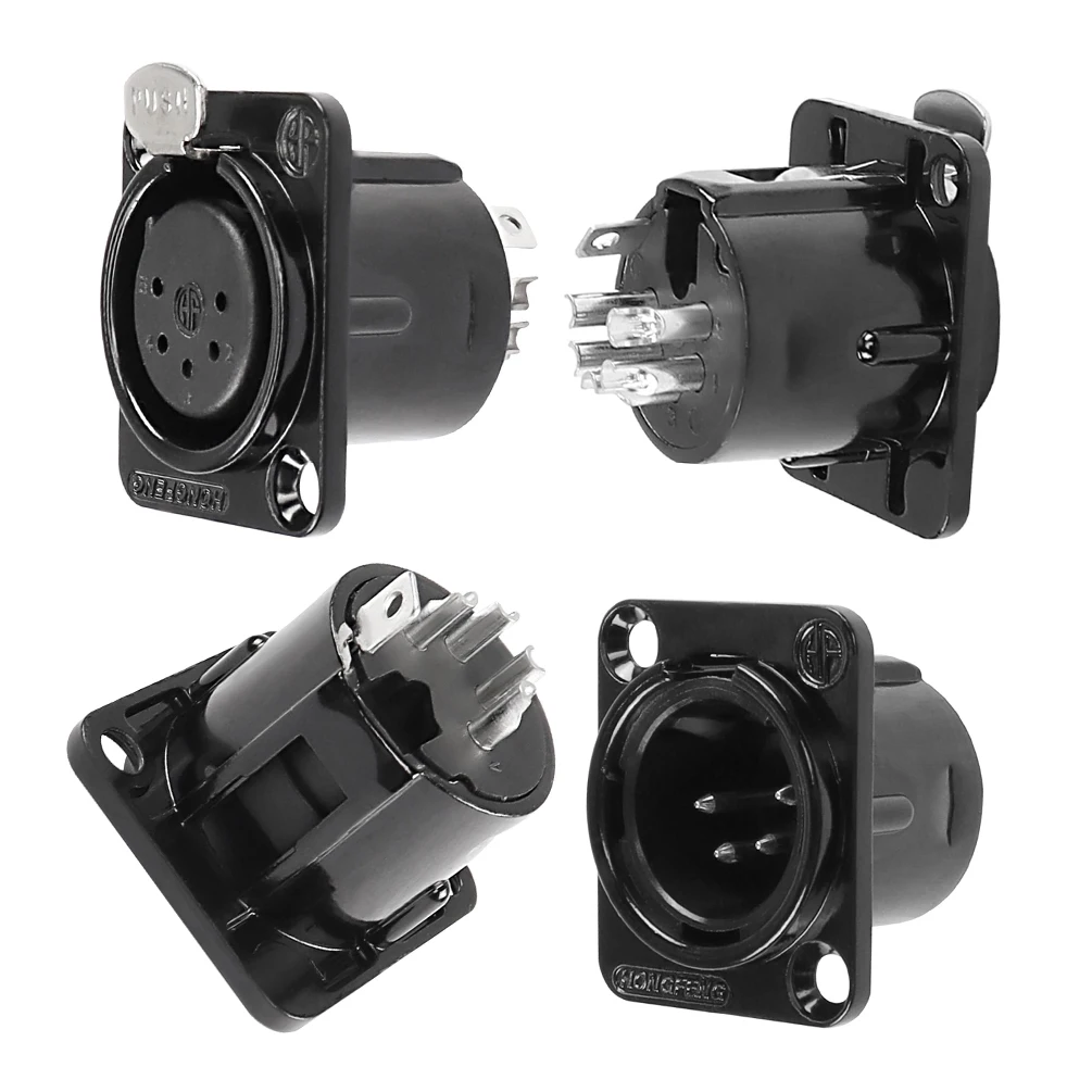 4Pin XLR Panel Mount Connector Male Female D-Type Solder Socket for Microphone Audio Mixer