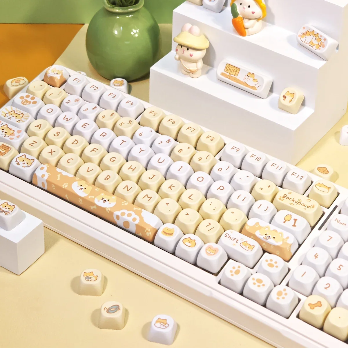 

95 Keys MOA Profile Yellow Puppy Theme Keycaps PBT Thermal Sublimation Customized Cute Key Caps for Mechanical Keyboard Key caps