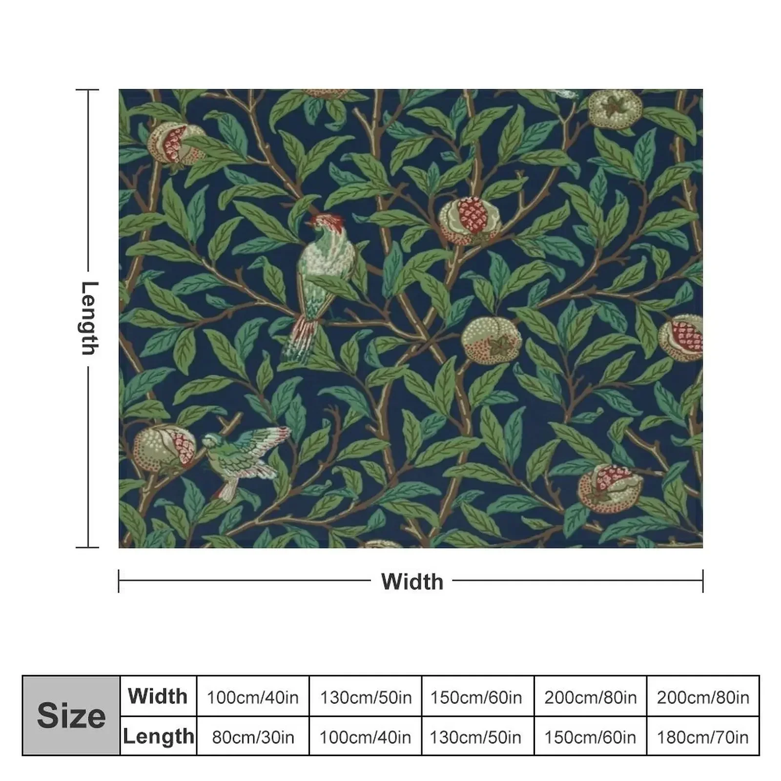 William Morris Pomegranate Fruit and bird,No,02. Throw Blanket Sofa Throw Bed Fashionable Thermal Bed Blankets