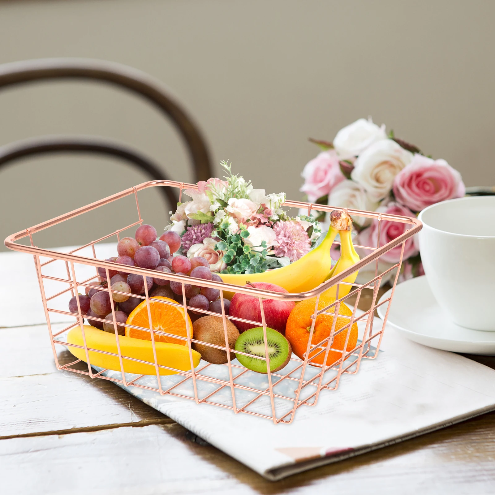 

Stylish Iron Storage Basket Metal ganizer Snacks Fruits Newspapers Magazines Files Home Office Decorative Desk