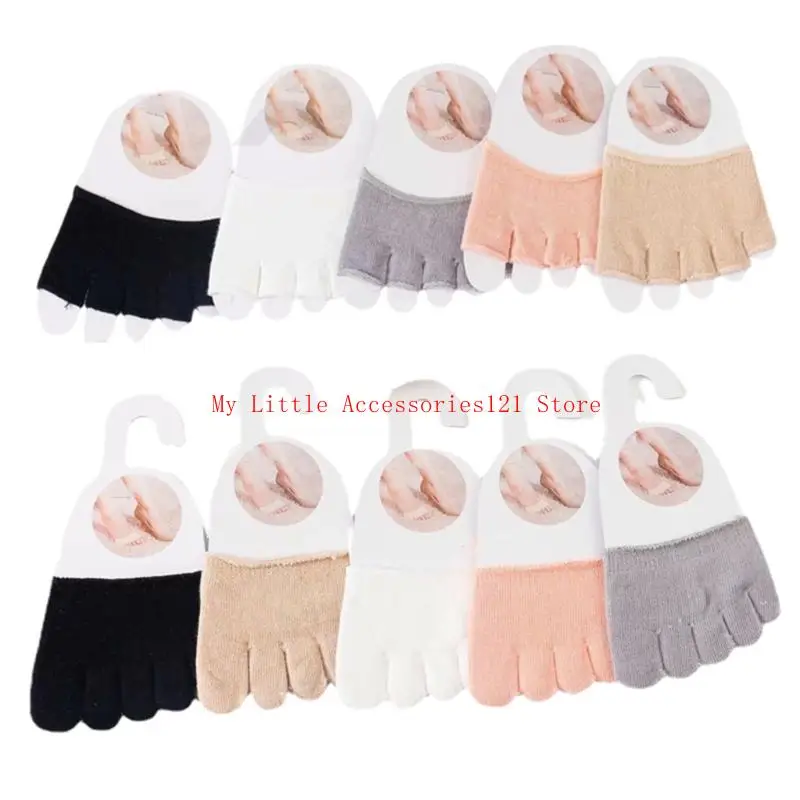 

5 Pairs Antislip Half Socks Cotton Foot Covers for Women's Dress Shoe Comfort
