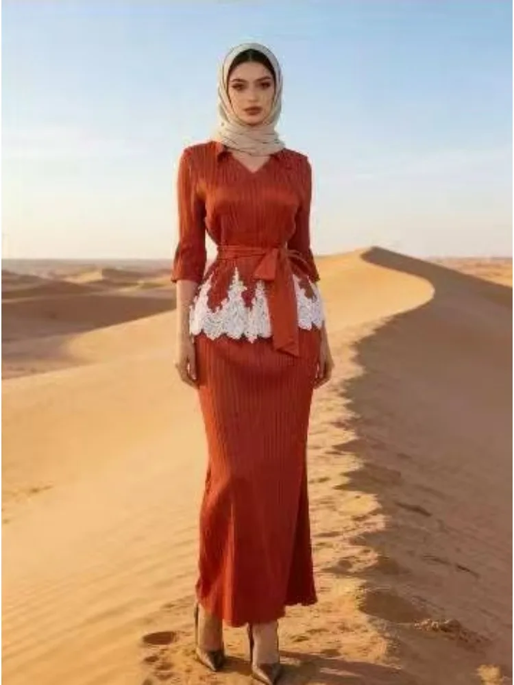 

Miyake African Pleated Loose Dress Set, Summer Fashion Loose Temperament Elegant Fishtail Skirt Two-piece Set
