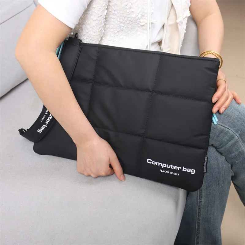 Ins Black Padded Ipad 11 Compartment Laptop Bag MacBook Air Pro 13 14 Inch Case Shockproof Waterproof Shoulder Notebook Bags New