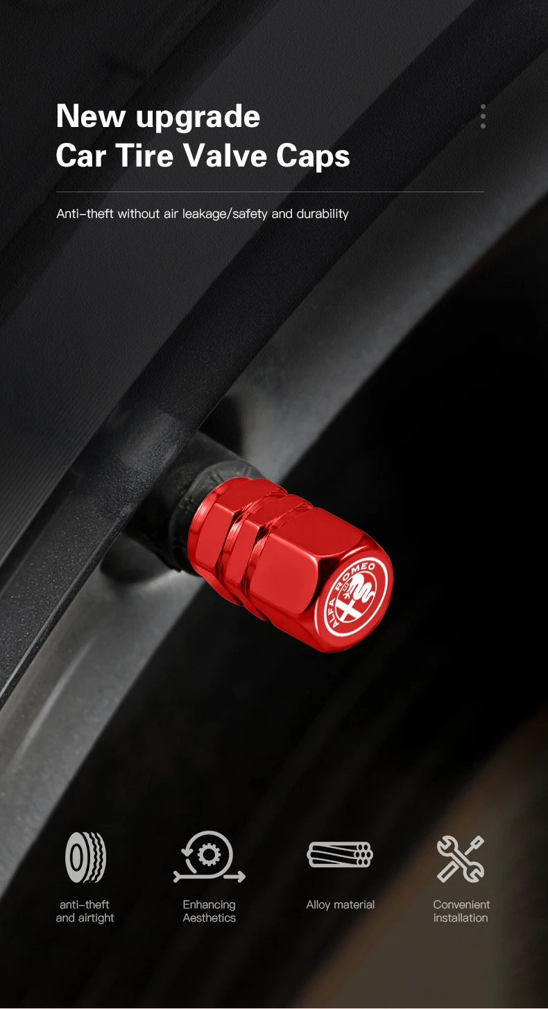 Alfa Romeo Ventieldopjes Set - Ingebouwde rubberen afdichtring