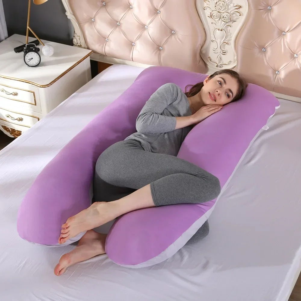 Pregnant Women Full Body Pillow Removable Washable Pure Cotton Color Matching Waist Support U-shaped Cushion Maternity Pillow