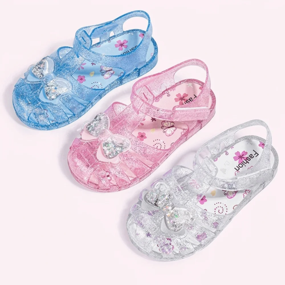 1 Pair Non Slip Girls Sandals Lightweight Soft Sole Children's Sandals Adjustable Strap PVC Girls Summer Sandals Glitter